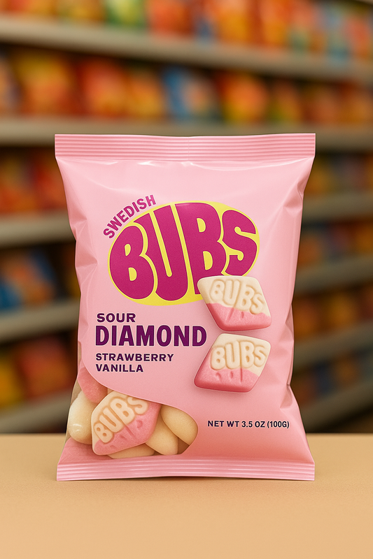 BUBS Sour Diamond Strawberry Vanilla Candy – 150g